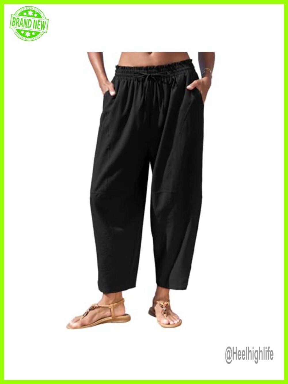 Wide Leg Harem Palazzo Pants with Pockets High Rise Drawstring Elastic Waist